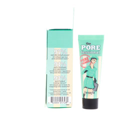 Benefit primer held in hand to show compact travel-friendly size