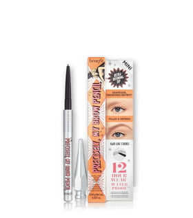 Benefit Precisely front view showing travel pencil and color 03 medium for on-the-go shaping