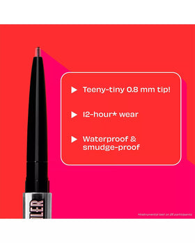Benefit pencil in hand for size comparison and travel-ready convenience