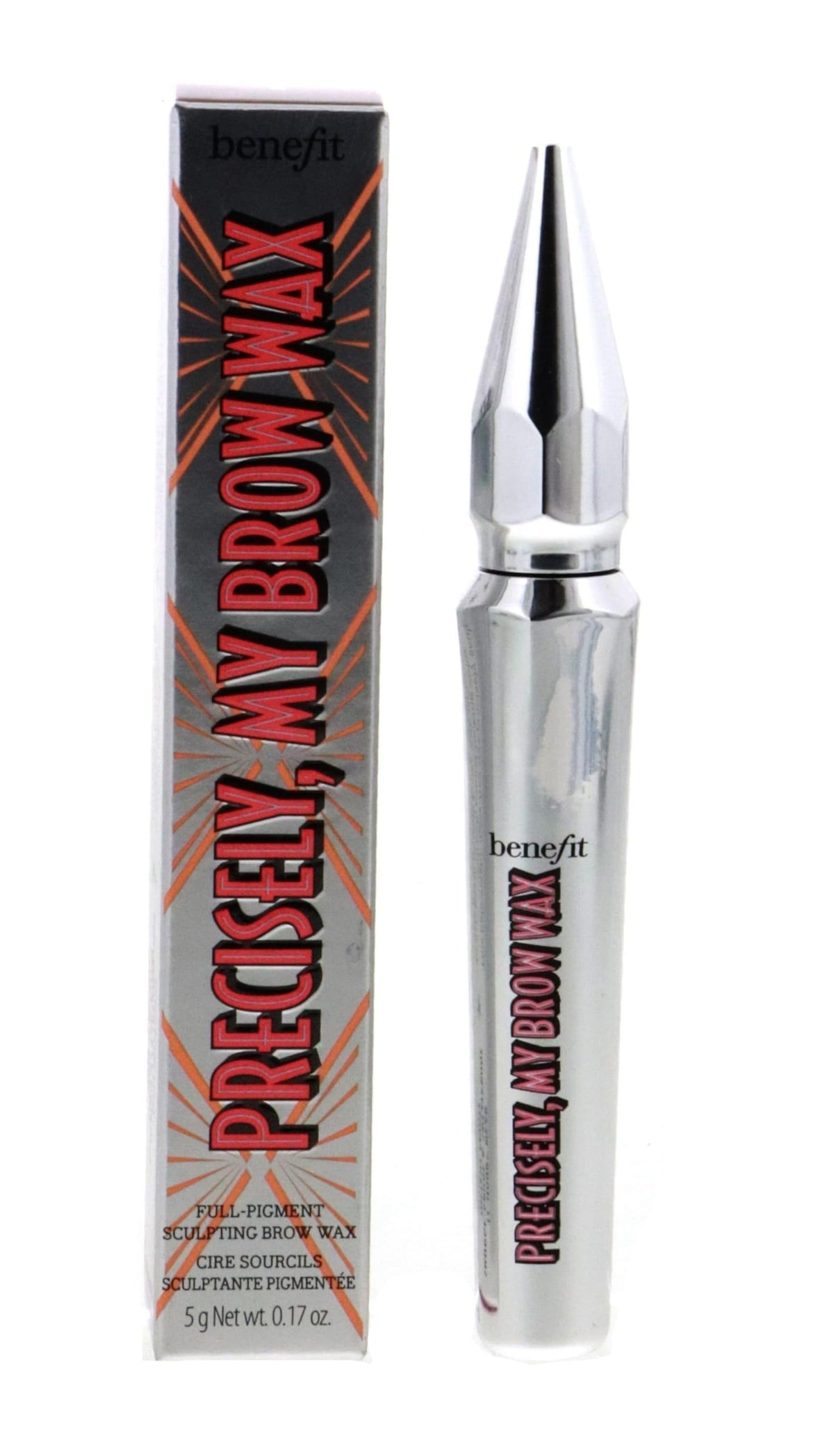 Benefit precisely my brow wax front packaging showing tube and shade label