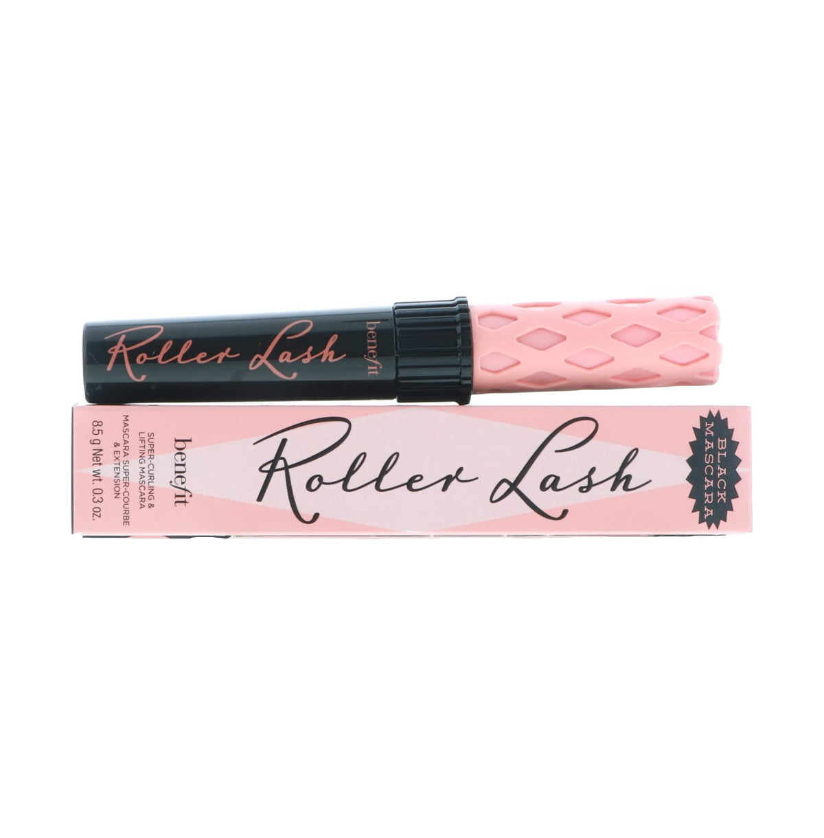 Benefit brush angled in hand demonstrating how hook-tip grips lashes for lift