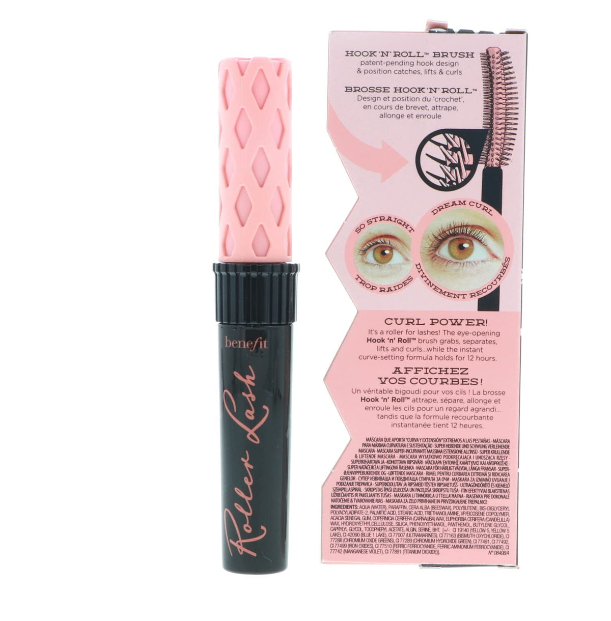 Benefit open tube and wand beside tube to show actual compact product size
