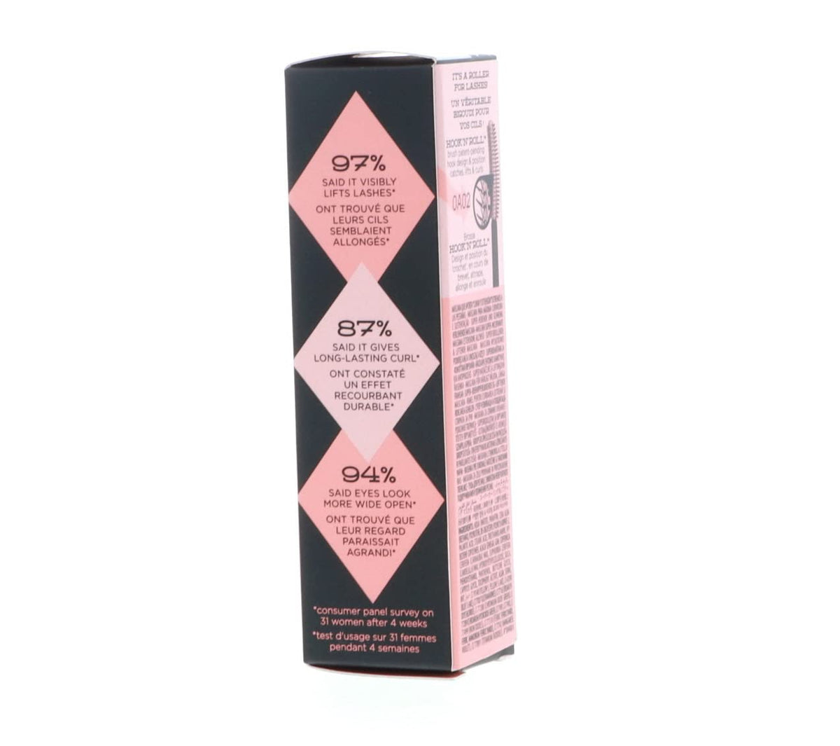 Benefit Roller Lash next to a credit card illustrating size comparison and pocketable convenience benefit