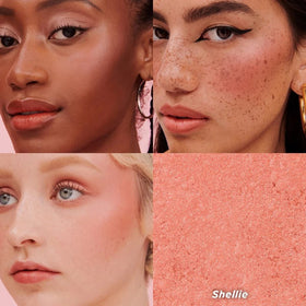 Benefit Shellie texture swipe on skin illustrating blendability and soft-focus finish