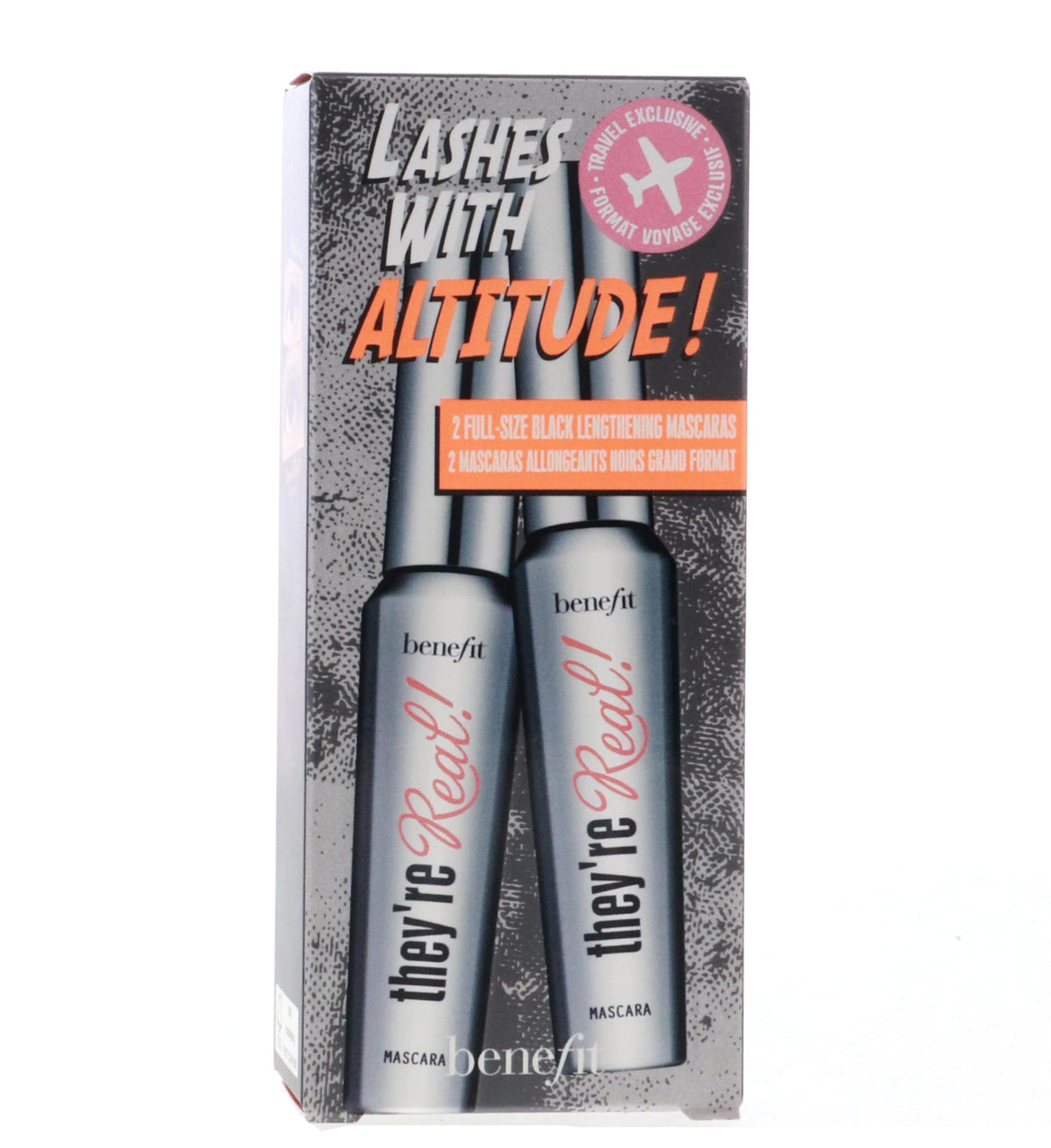 Benefit they're real front packaging showing two full-size tubes for value and convenience