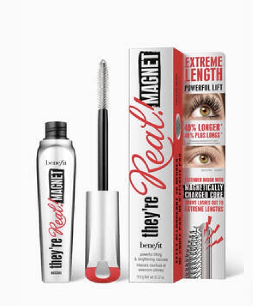 Benefit they're real mascara front packaging shows tube and brush for dramatic lift
