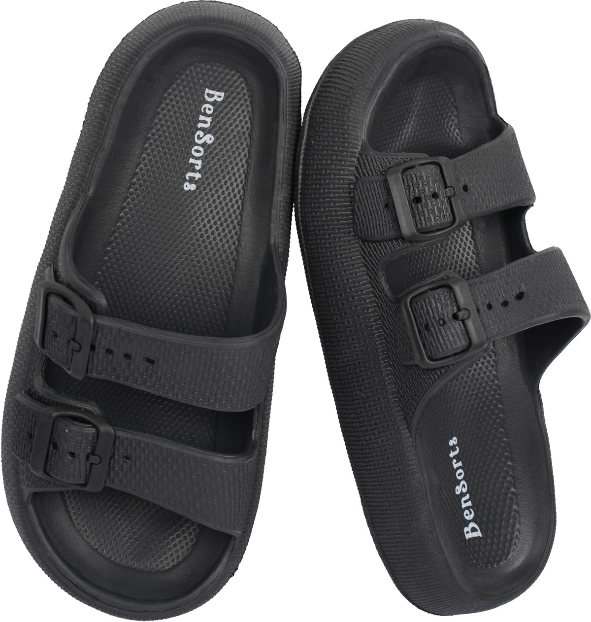 BenSorts front view black slides showing cushioned design and easy wear