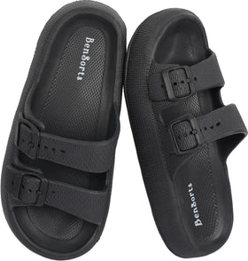 BenSorts front view black slides showing cushioned design and easy wear
