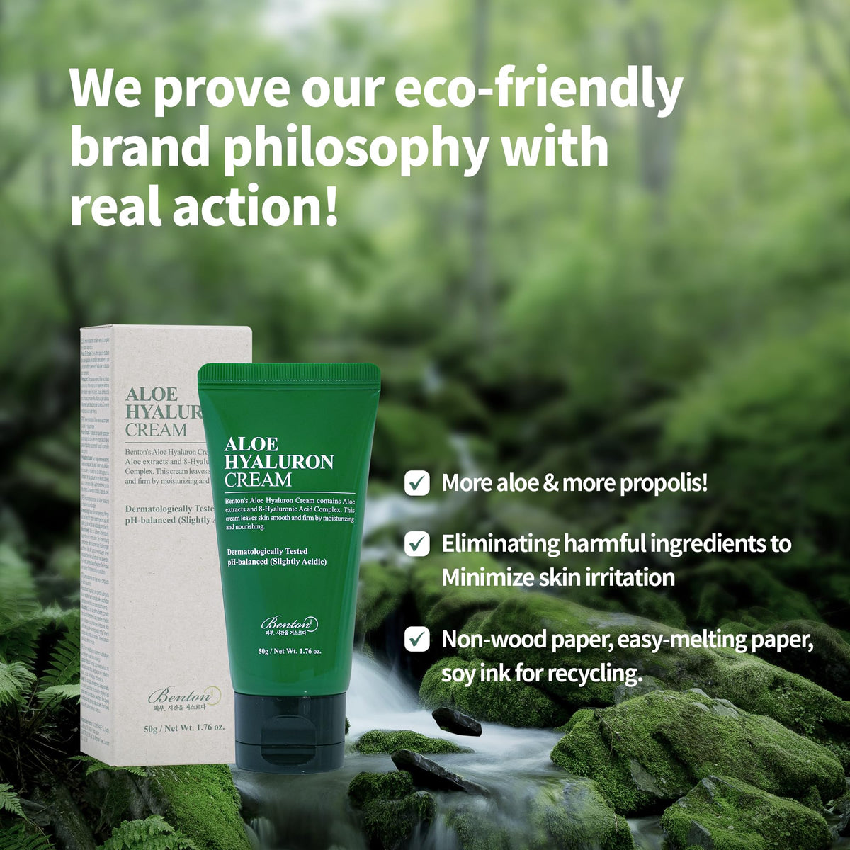 BENTON cream on hand for size reference and quick-absorbing hydration benefit
