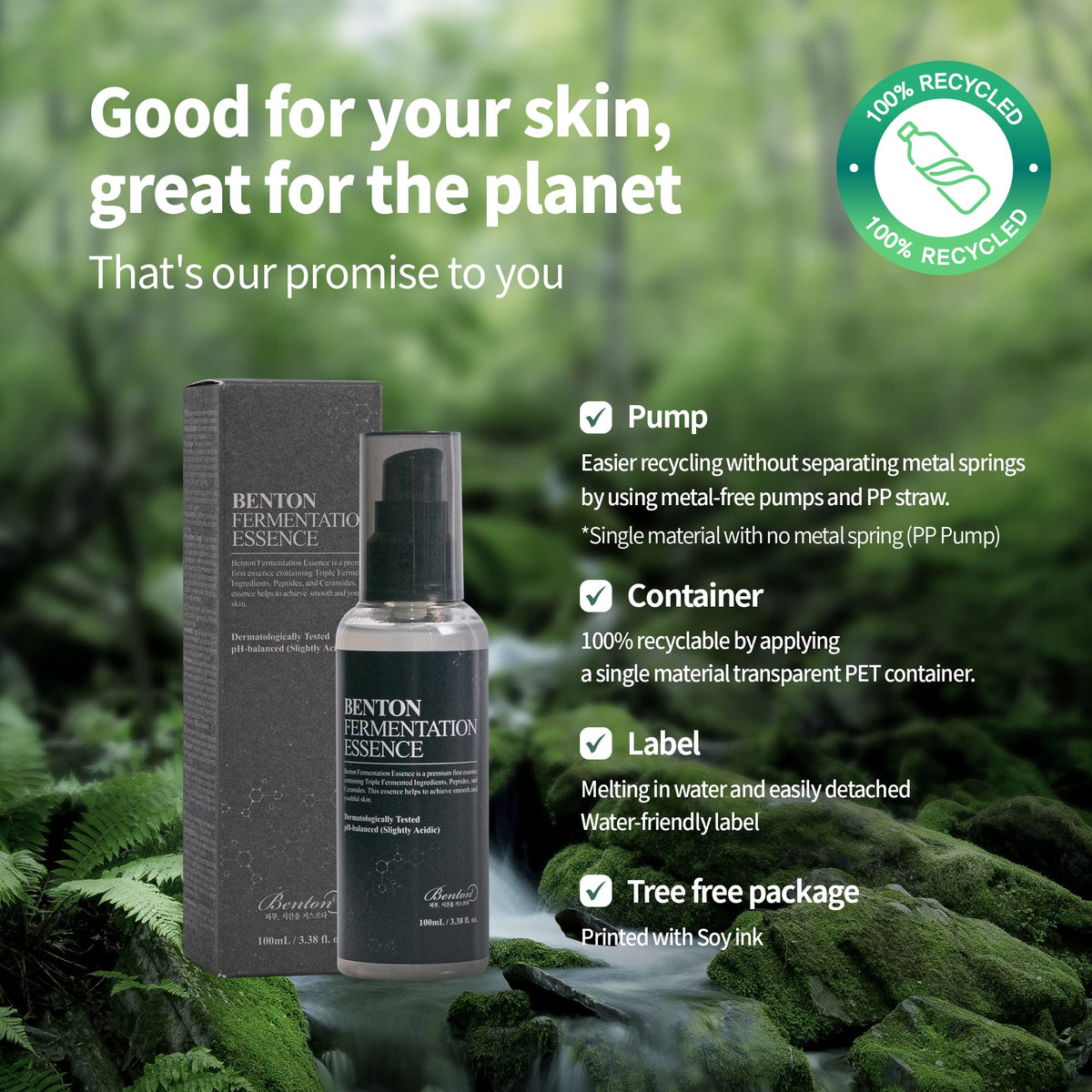BENTON ingredient display highlighting fermented actives for brighter tone