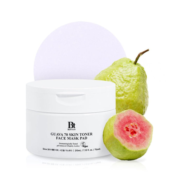 BENTON front packaging showing guava toner pads and benefits