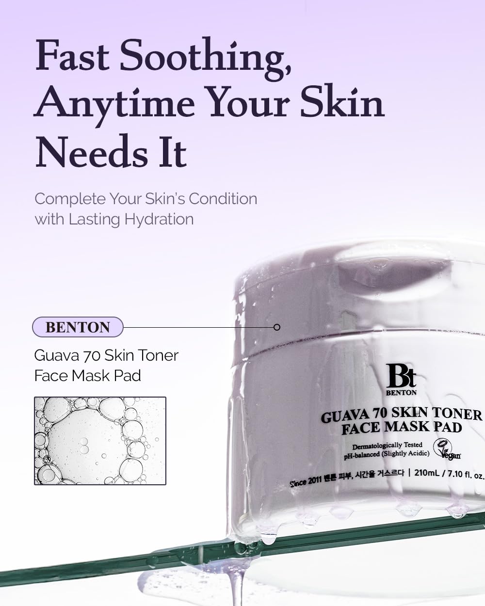 BENTON open lid with soaked pads highlighting deep hydration