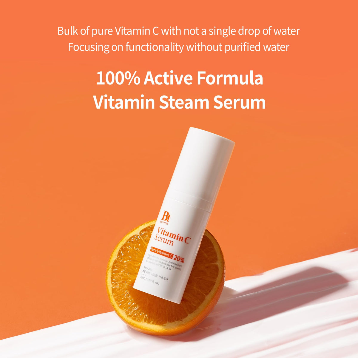 BENTON texture close-up of white cream-like serum demonstrating smooth spreadability