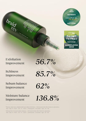 Bephor applied to scalp with braids showing gentle buildup removal