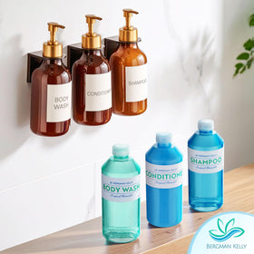 Bergman Kelly bottles staged in bathroom showing refreshed guest-ready restroom