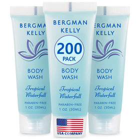 BERGMAN KELLY front label showing Tropical Waterfall scent and brand benefits