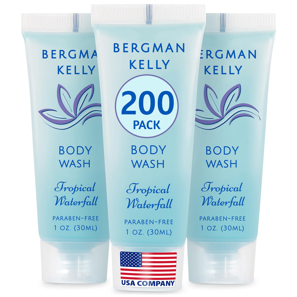 BERGMAN KELLY front label showing Tropical Waterfall scent and brand benefits