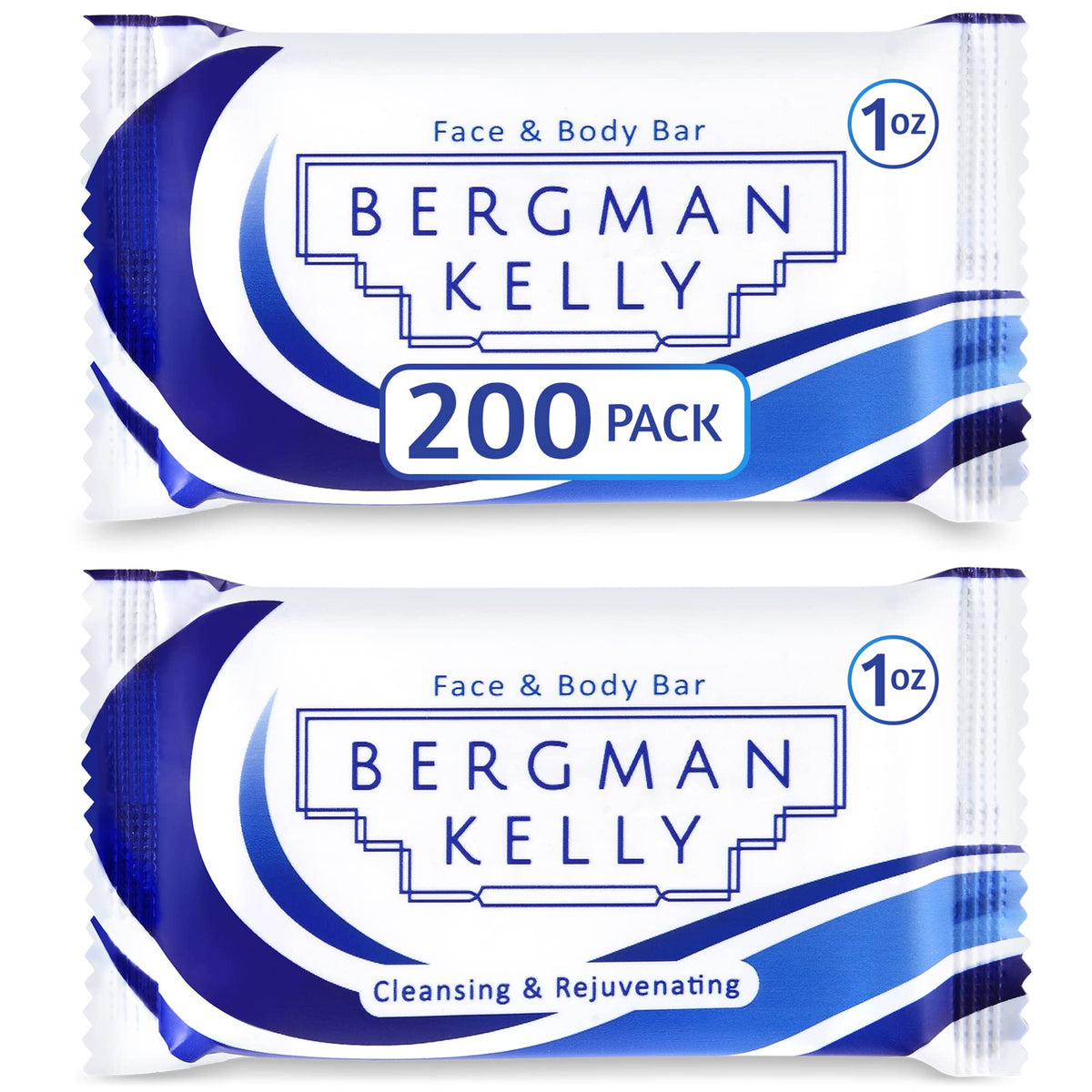BERGMAN KELLY front packaging showing 200 white tea soap bars with clean presentation benefit
