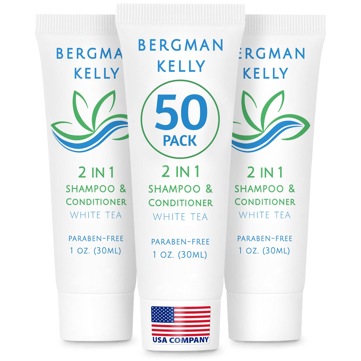 BERGMAN KELLY front packaging showing 50-pack and white tea scent benefit convenience