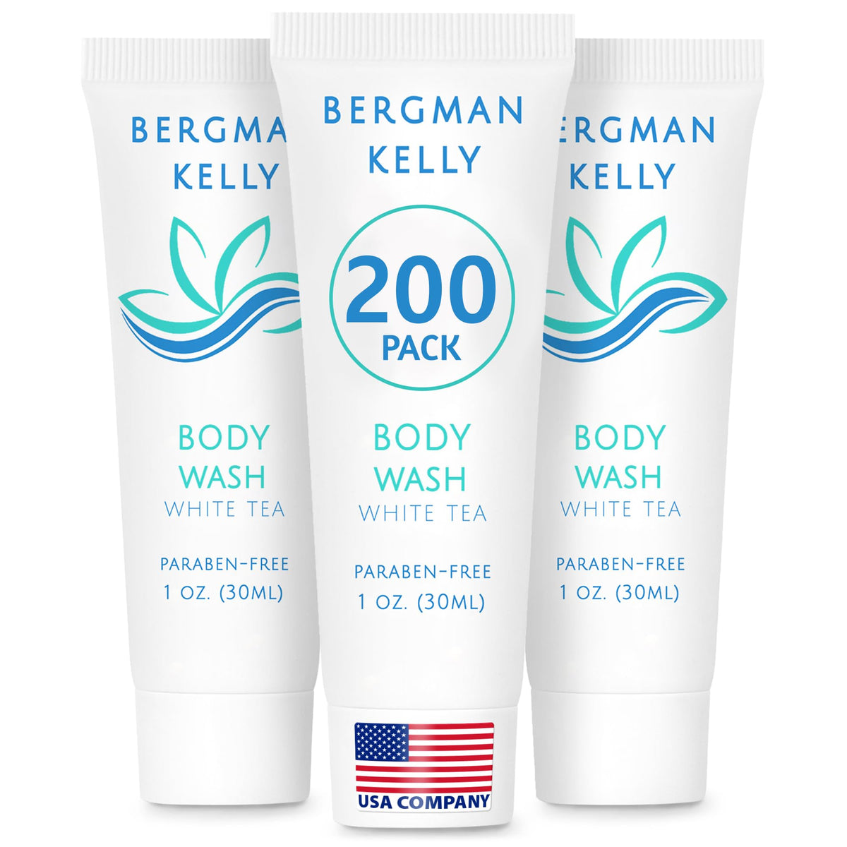 BERGMAN KELLY front packaging showing white tea body wash benefit: neat guest presentation