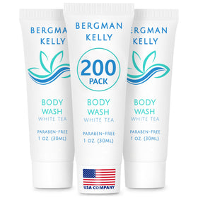 BERGMAN KELLY front packaging showing white tea body wash benefit: neat guest presentation