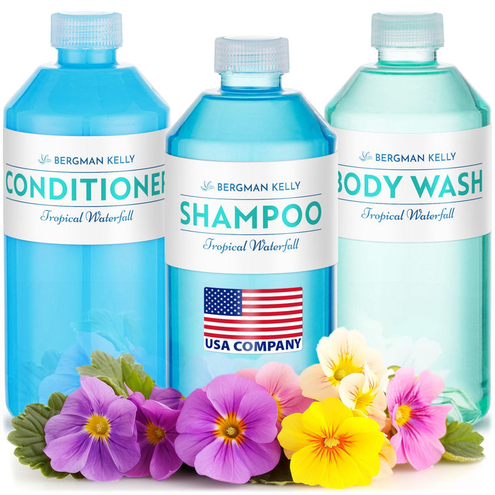 Bergman Kelly front packaging showing three refill bottles and hospitality placement benefit