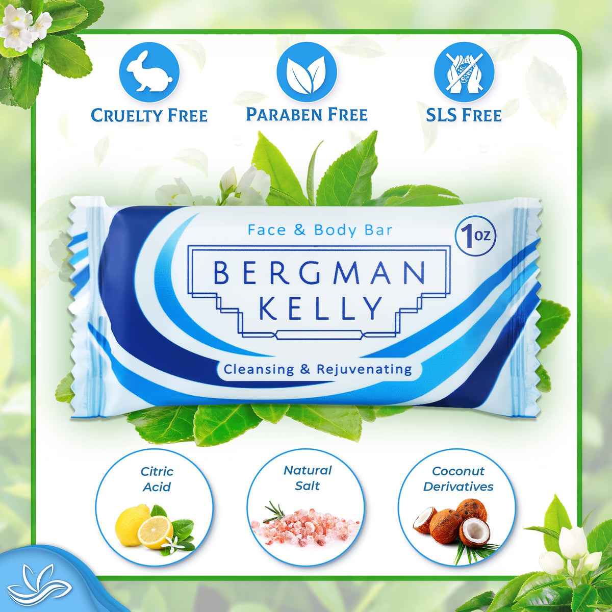 BERGMAN KELLY individually wrapped white tea soap emphasizing hygiene