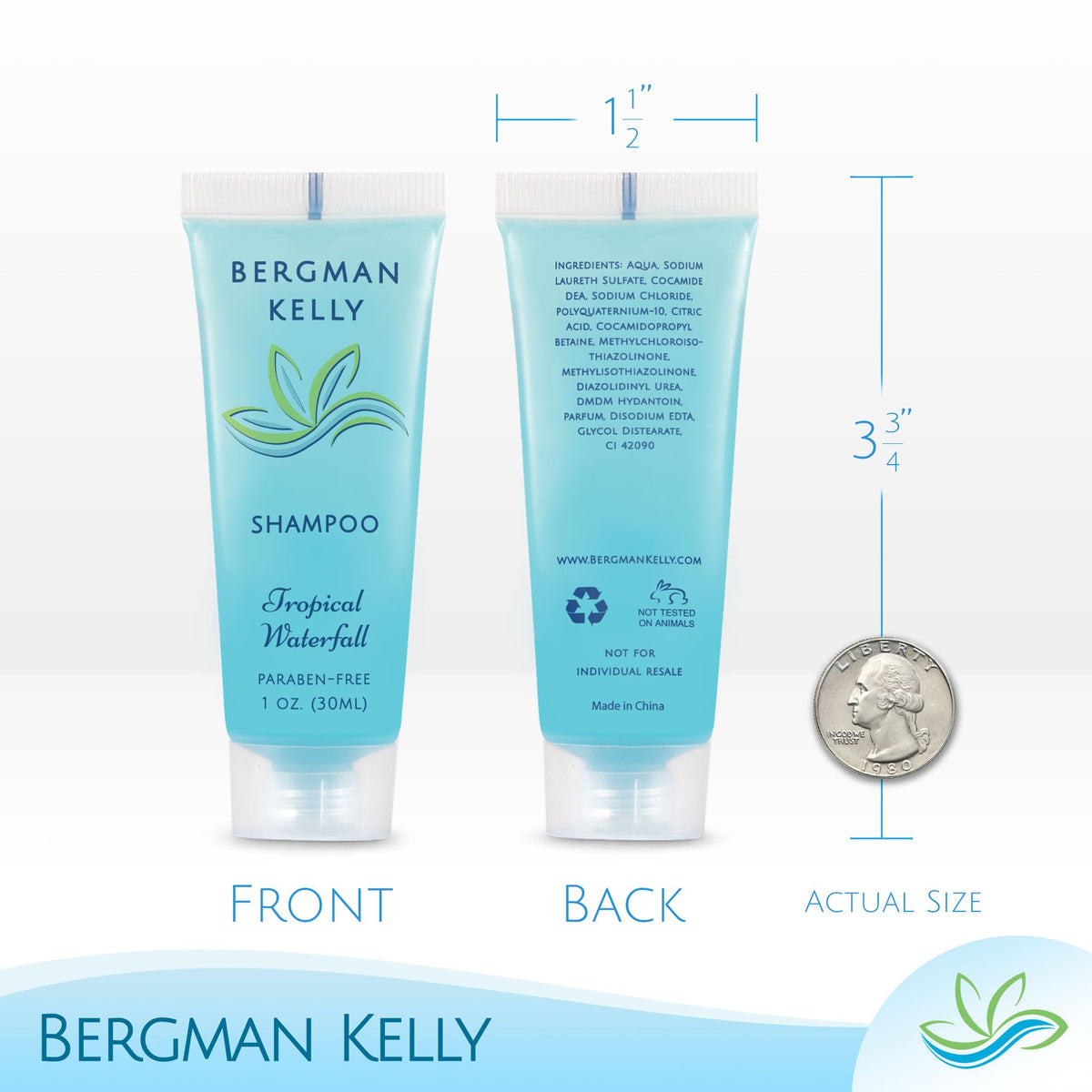BERGMAN KELLY shampoo and conditioner bottles with readable labels for quick identification