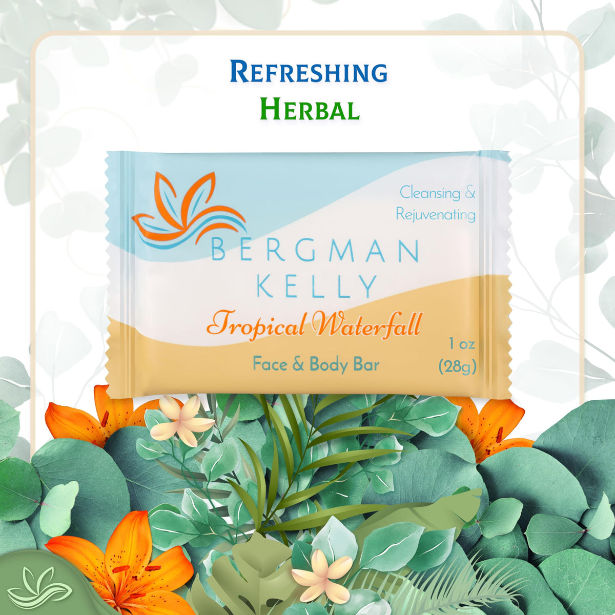 BERGMAN KELLY soap placed in bathroom tray on countertop showing tidy guest presentation