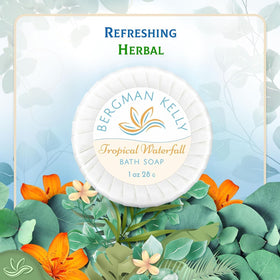 BERGMAN KELLY soap placed in guest bathroom tray illustrating polished amenity presentation