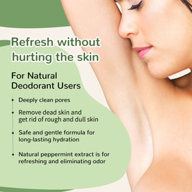 Berlaney scrub on knees and feet showing targeted exfoliation benefits