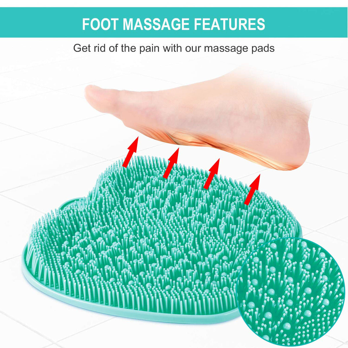 BESKAR mat next to a foot for scale emphasizing generous 28x28cm scrubbing area