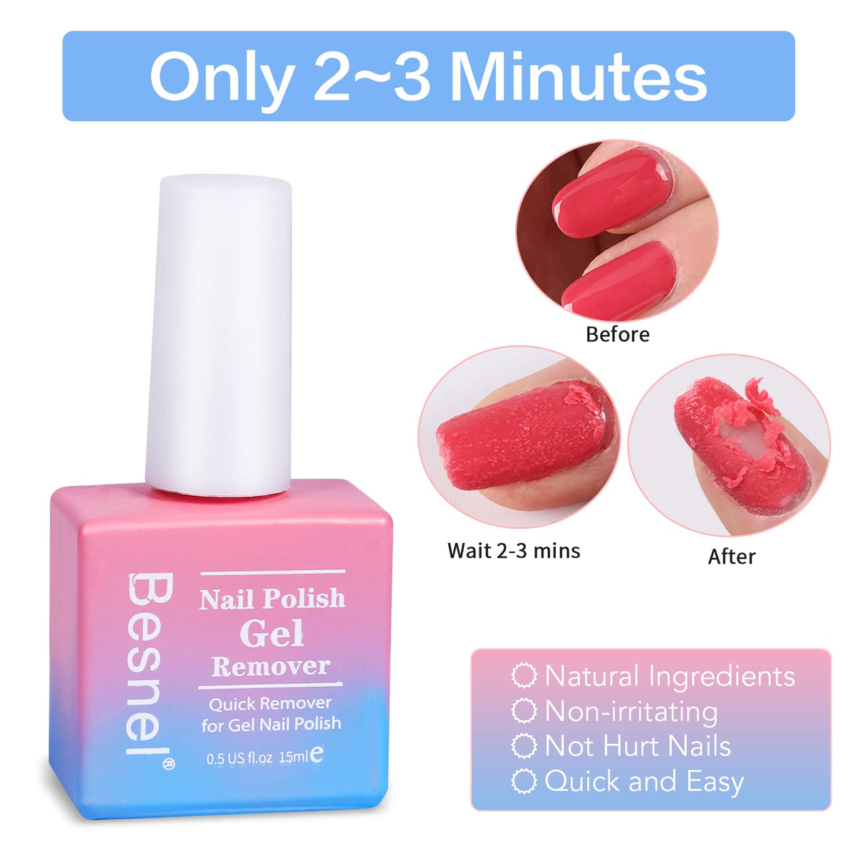 BESNEL before and after nails demonstrating lifted gel and clean nail bed