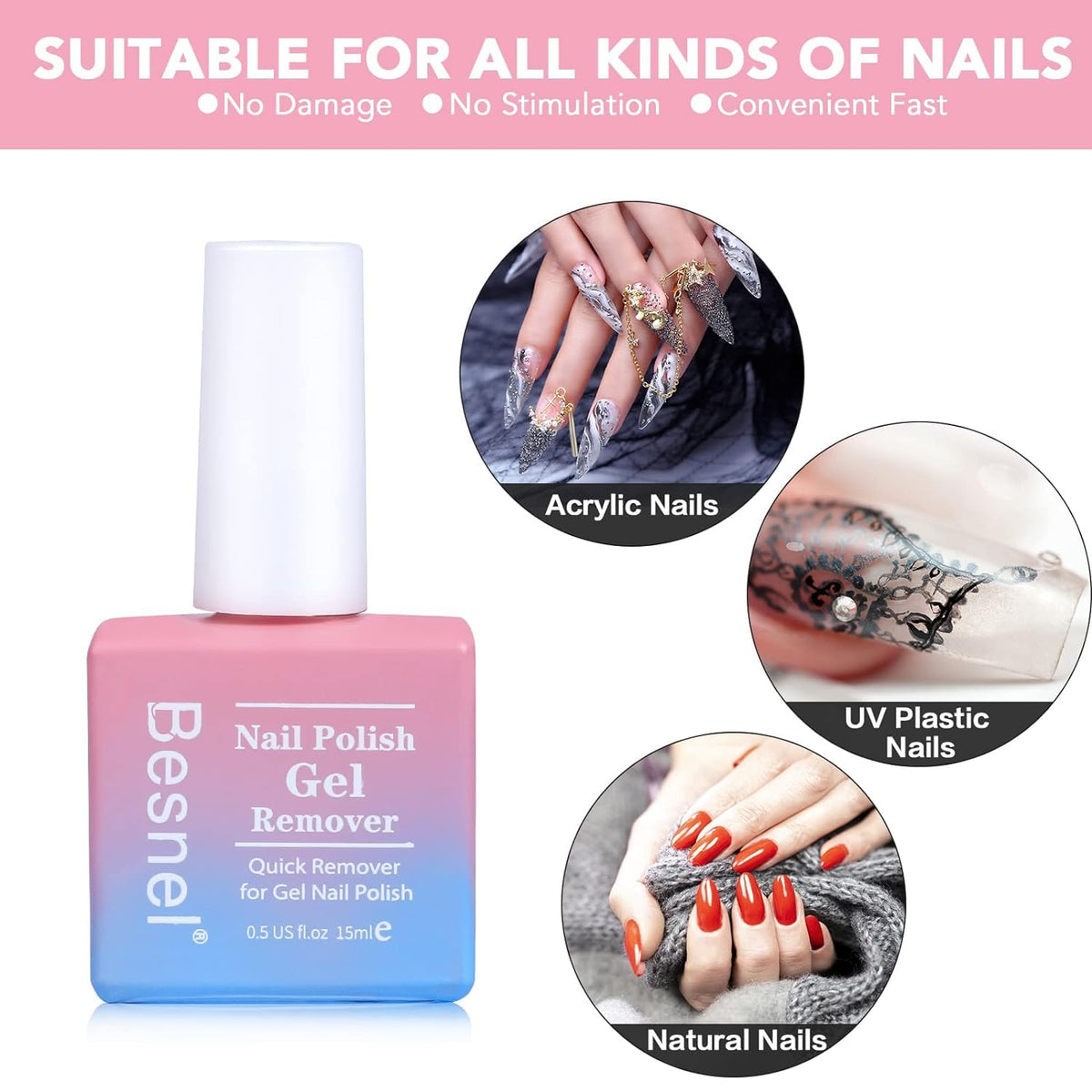 BESNEL before and after removal showing lifted polish and clean nail