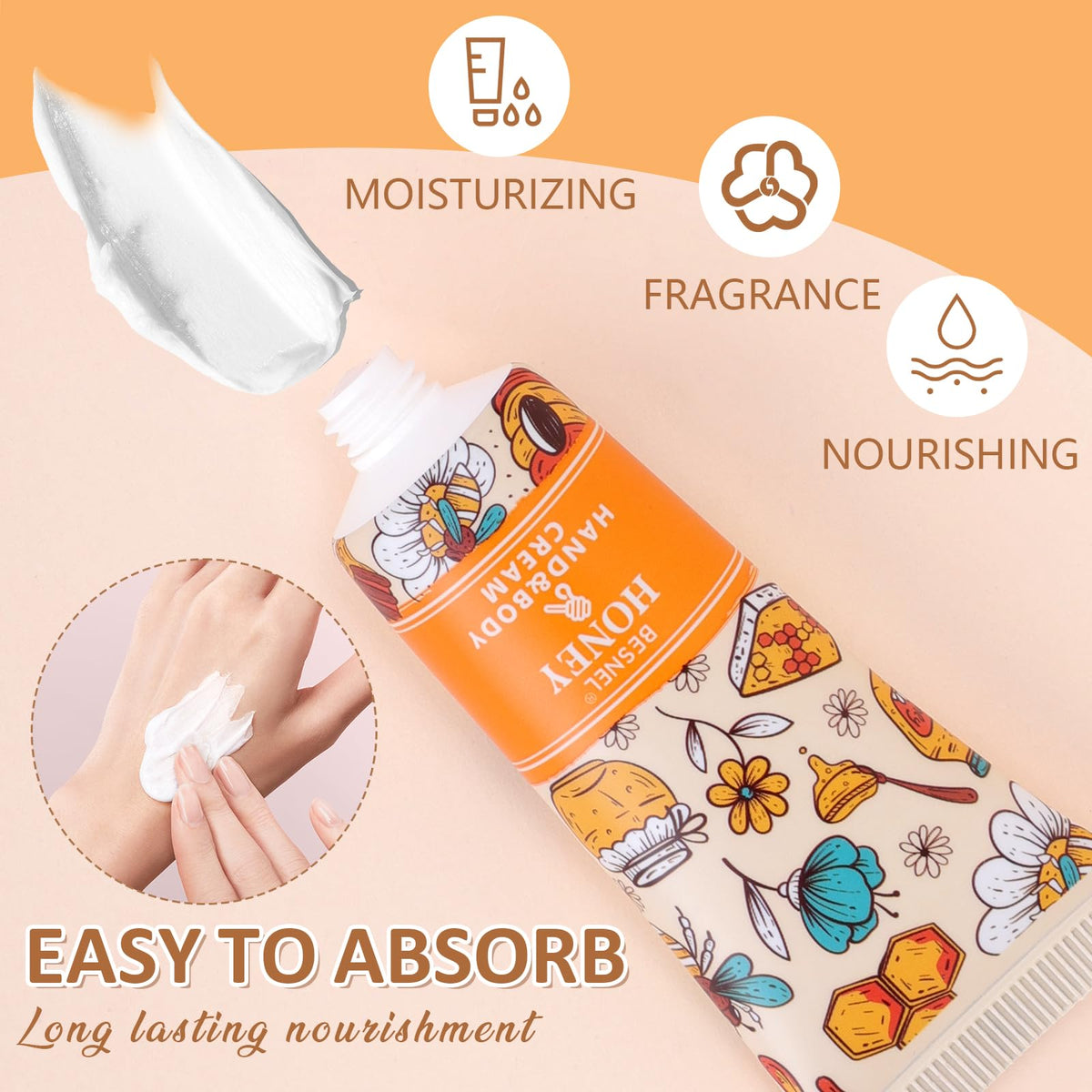 BESNEL applying hand cream to dry skin demonstrating quick hydration benefit