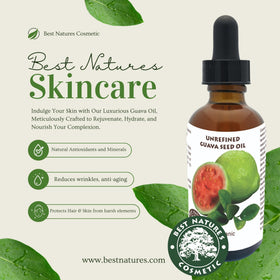 Best Nature's Cosmetics guava seeds and fruit arrangement highlighting botanical source benefit