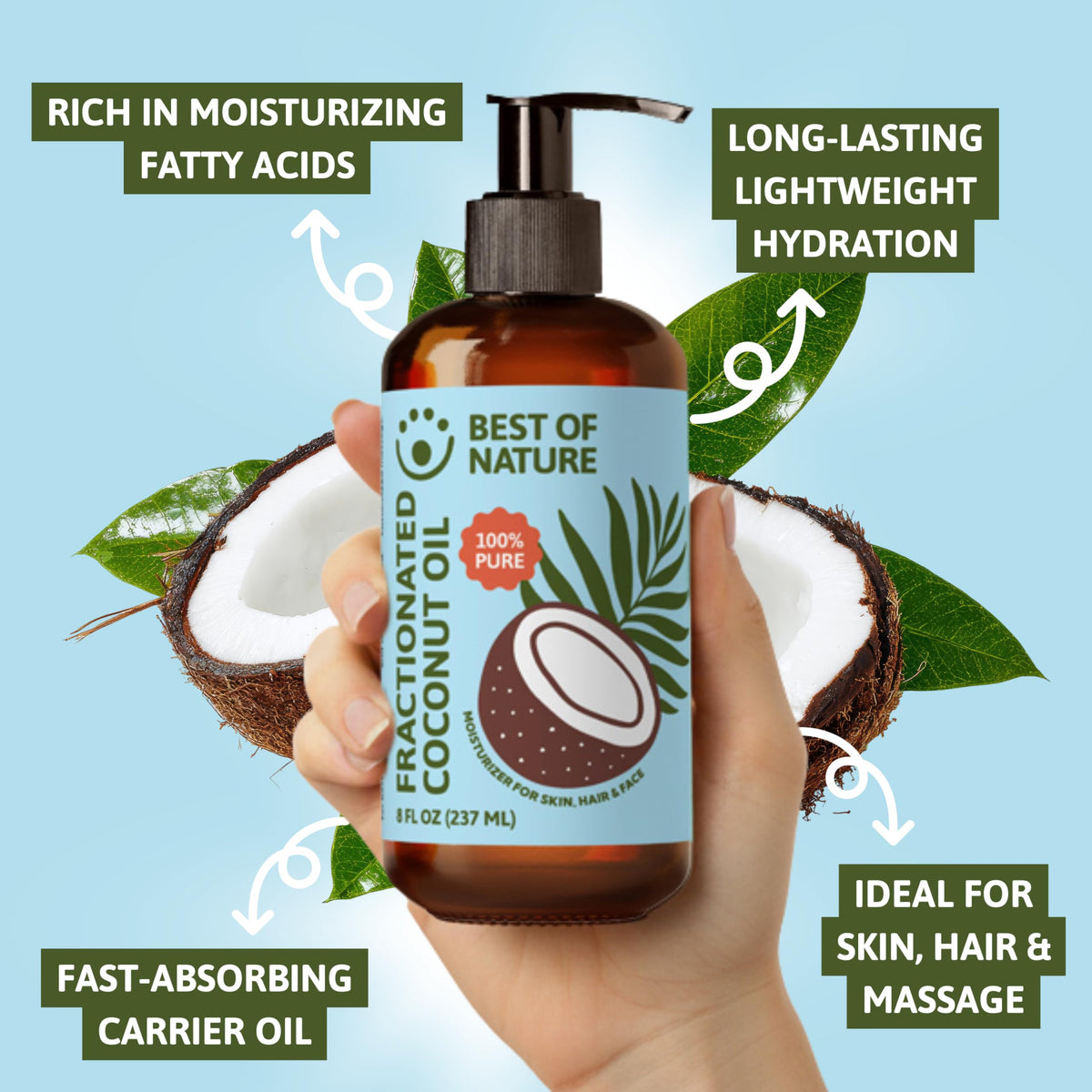 Best of Nature used on hair ends to moisturize and reduce frizz