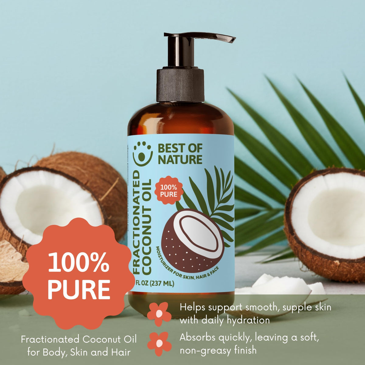 Best of Nature oil pouring stream demonstrating smooth liquid texture and easy use