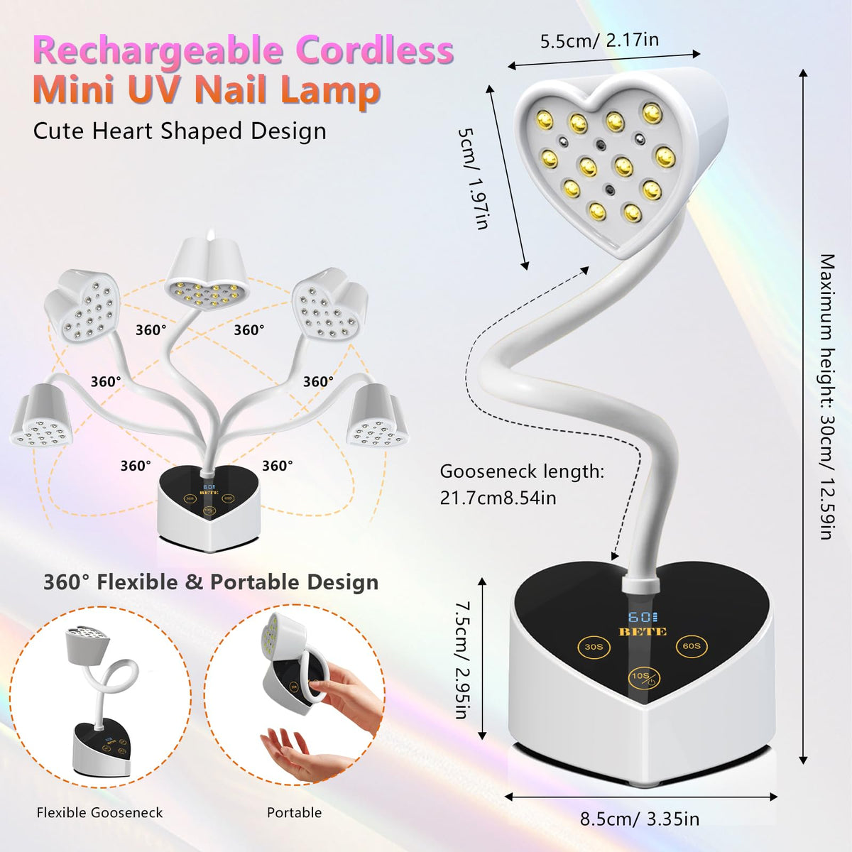 BETE lamp curing nails in use demonstrating cordless portability and salon results