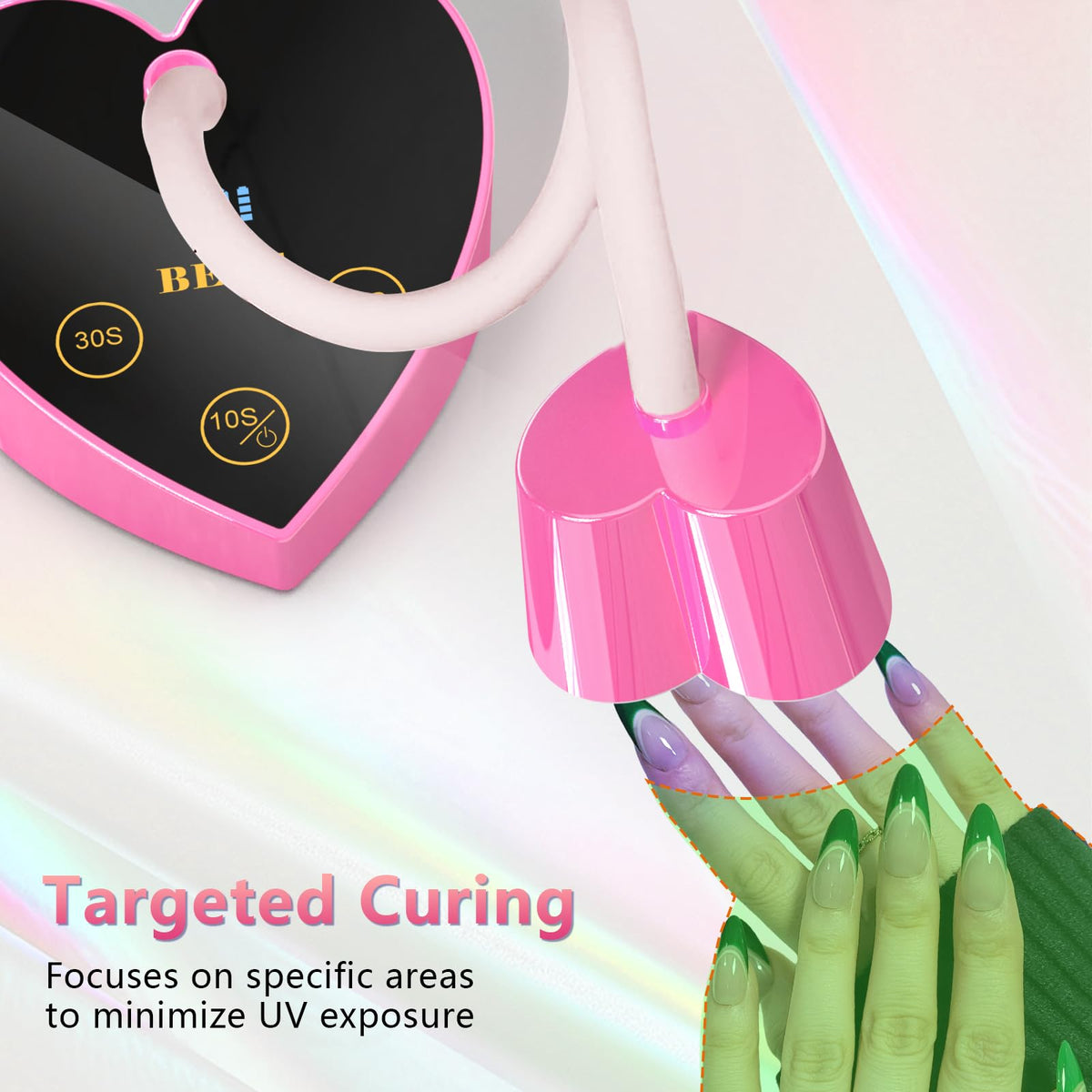BETE lamp next to a hand showing size and lightweight 5.5-ounce benefit