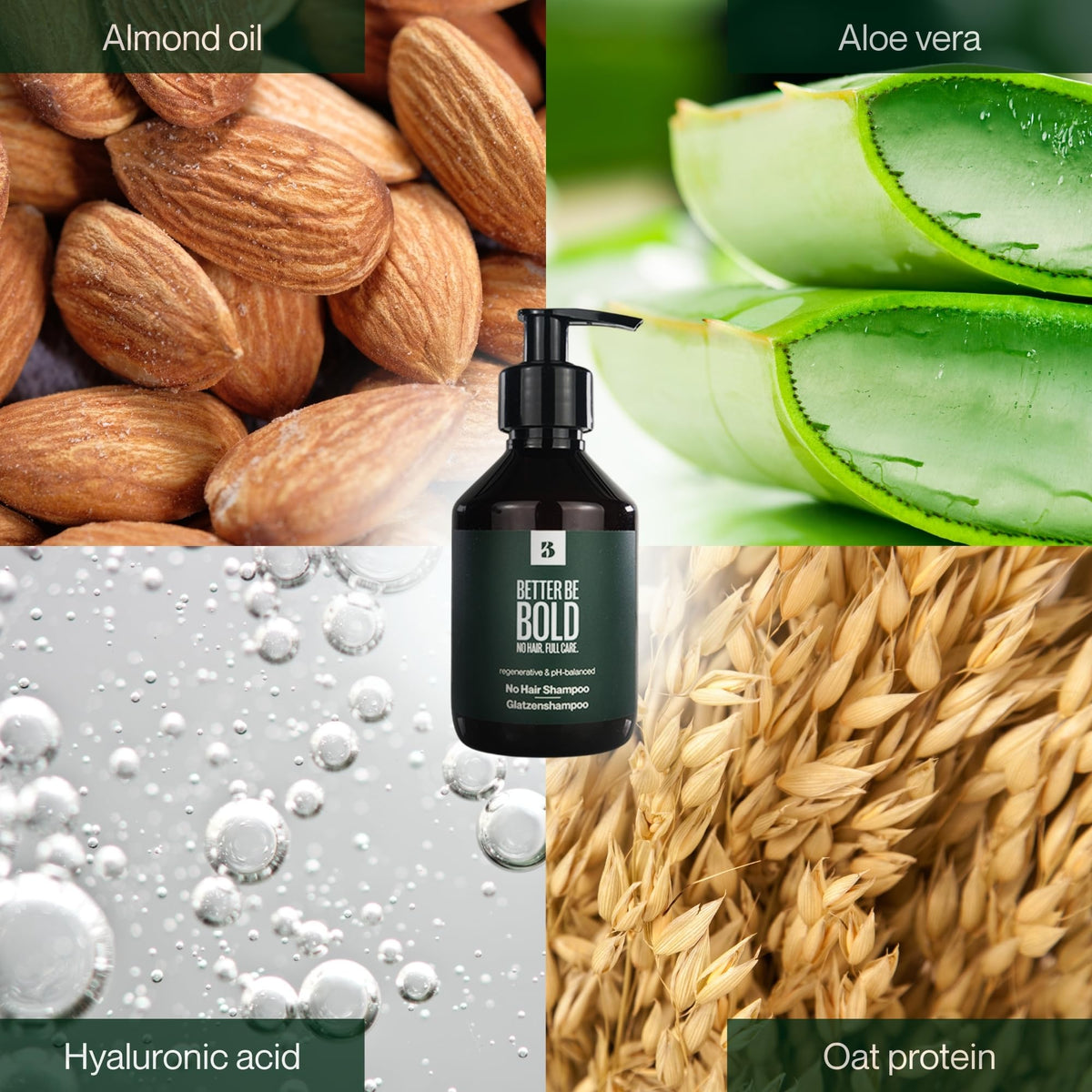 BETTER BE BOLD almond oil and aloe vera ingredients indicating nourishment