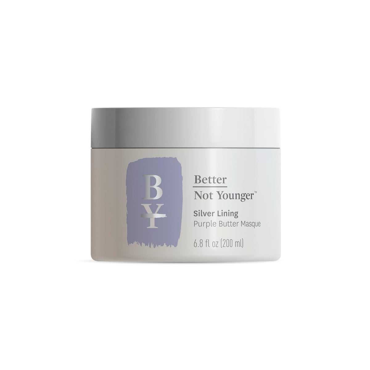 Better Not Younger jar front view showing purple hair mask and benefit of brightness