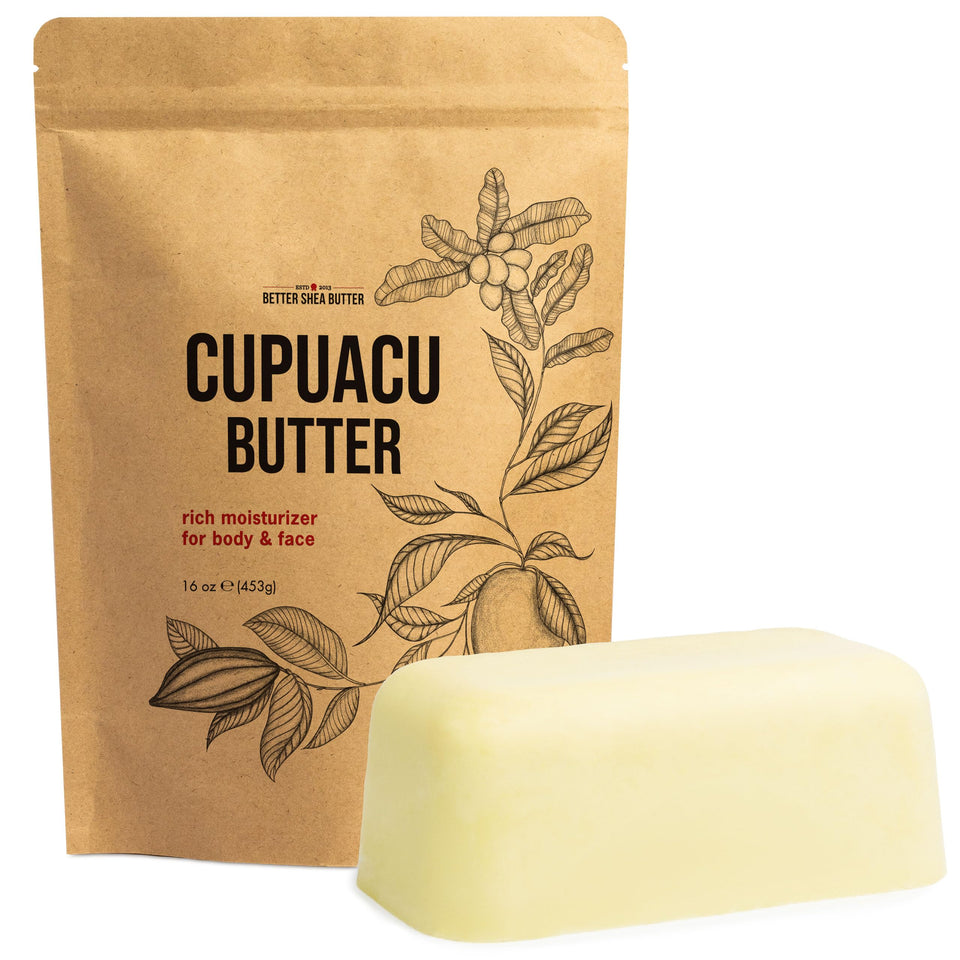 Better Shea Butter front packaging showing raw Cupuacu butter for moisturizing
