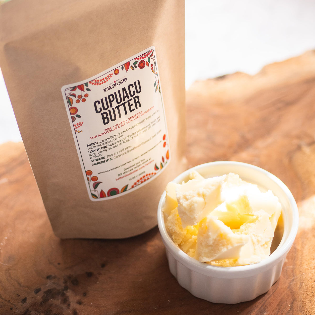 Better Shea Butter cupuacu ingredient label close-up showing raw unrefined quality