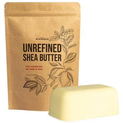 Better Shea Butter front block package showing clean 1 lb block for economical use