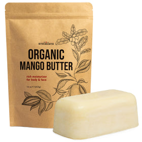 Better Shea Butter front packaging shows organic 1lb block, clear benefits