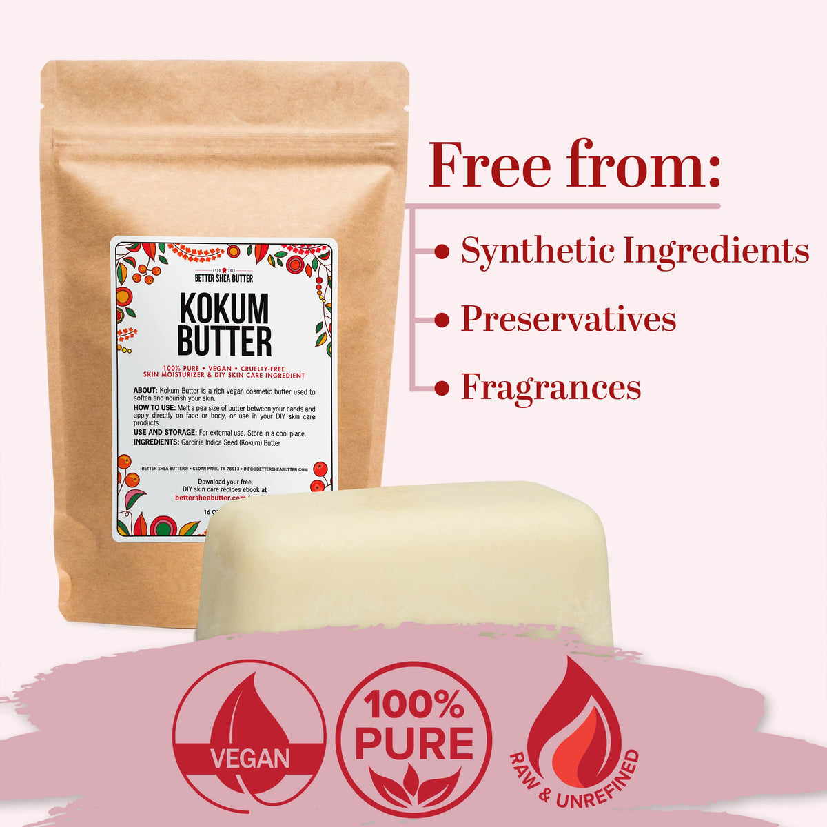 Better Shea Butter kokum butter next to kitchen scale illustrating accurate 1 lb portioning