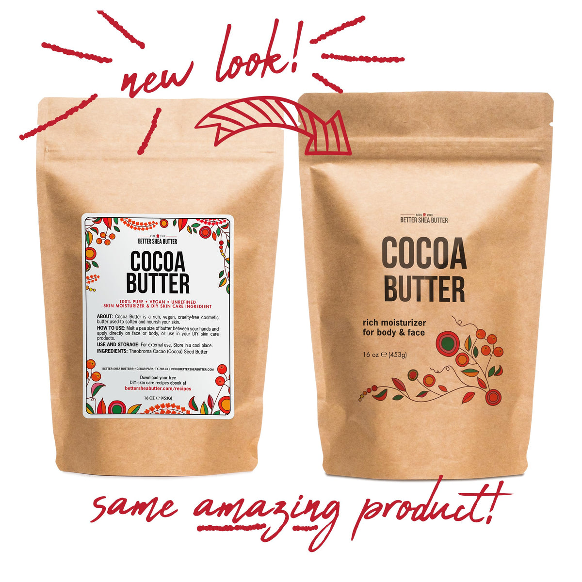 Better Shea Butter label and ingredient list detail showing brand transparency and food-grade quality
