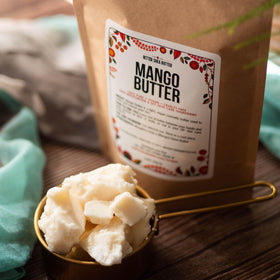 Better Shea Butter mango block angled view highlights texture and clean, raw ingredient benefit