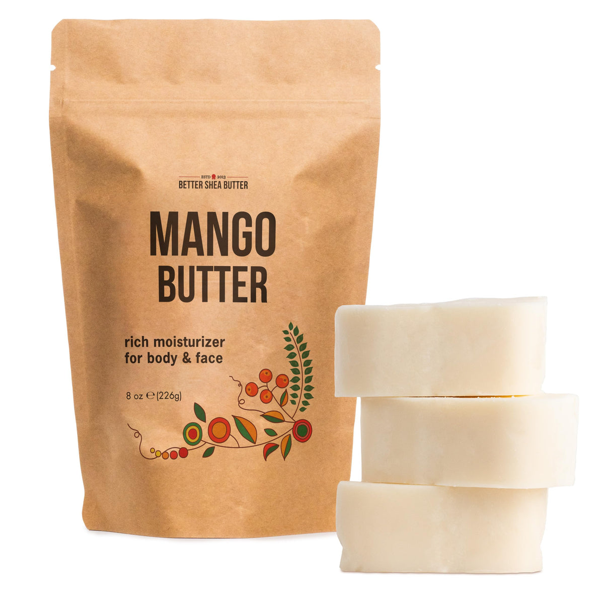 Better Shea Butter mango block front view shows pure block and natural moisture benefits